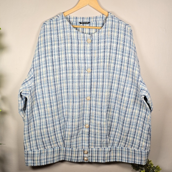 BloomChic Women's Blue Button Up Long Sleeve Blazer Jacket Plaid Top Size 18/20 - Picture 15 of 16